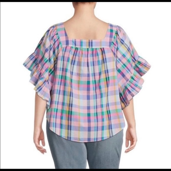 Terra and Skye Blue and Pink pastel plaid Size  3x top with ruffled slee… - Picture 8 of 8